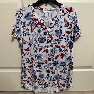 Liz Claiborne Womens Split Crew Neck Short Sleeve Blouse